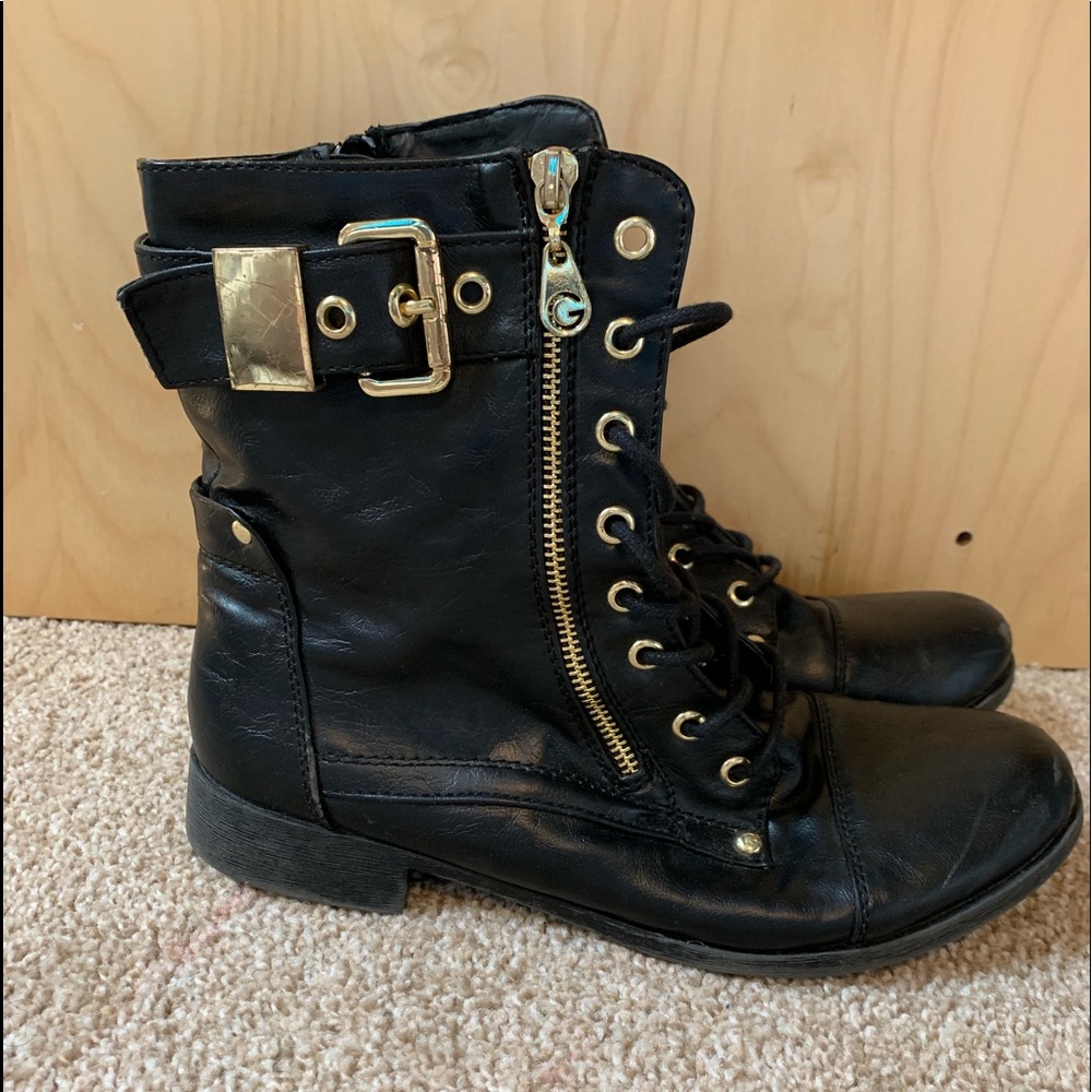 Black leather with gold guess boots